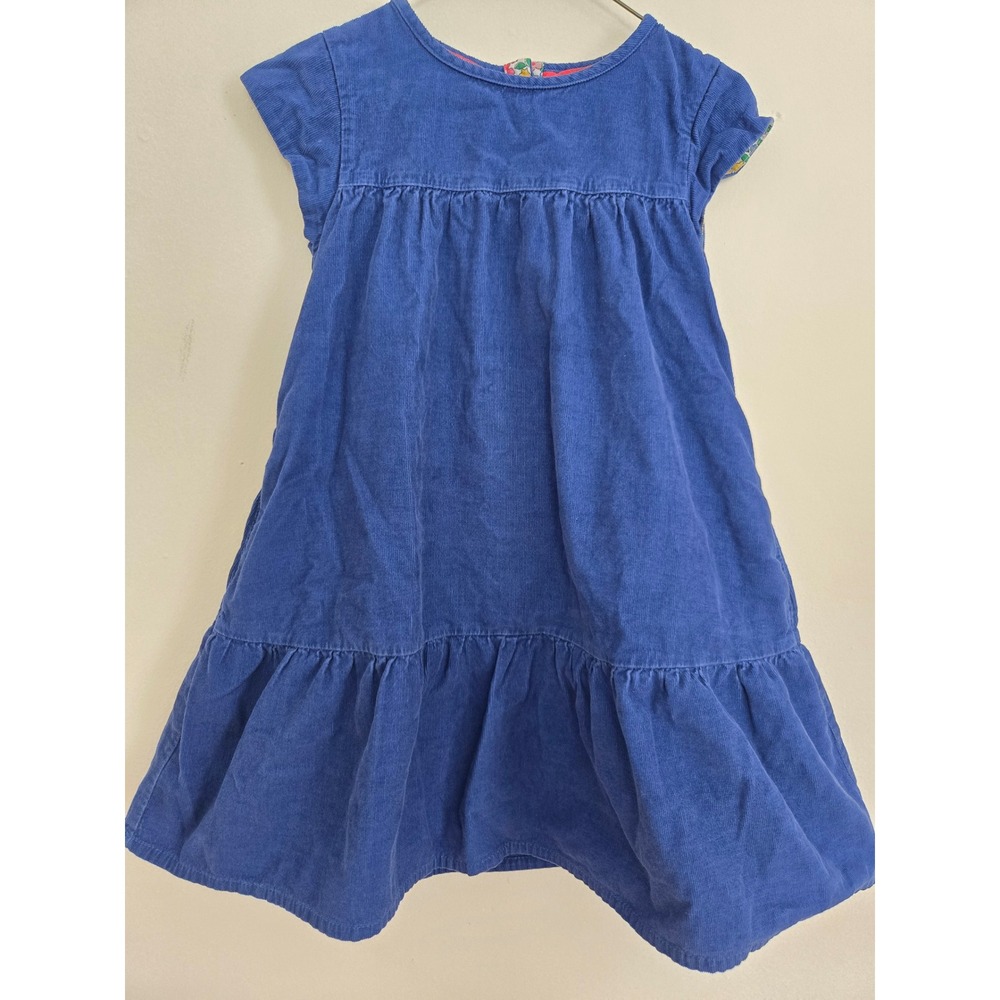Mini Boden Girls Blue Corduroy Tiered‎ Dress Short Sleeve Cotton Size 7-8Y 128cm
